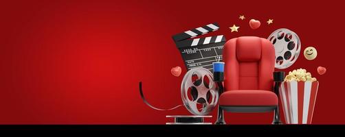 Cinema movie background concept. Cinema seat watch movie concept with copy space. 3D rendering photo