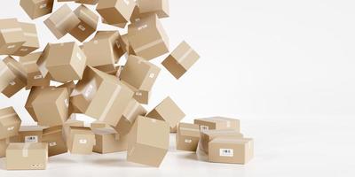 cajas de cartón con espacio vacío en el lado izquierdo, logística y concepto de entrega. representación 3d foto