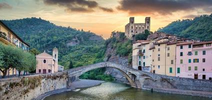 Dolceacqua ancient castle and stone bridge photo