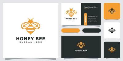 diseño de vector de logotipo de animales de abeja de miel y tarjeta de visita