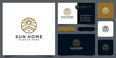 Minimalist line abstract home with sun light logo design vector