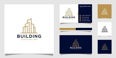 Building logo with line art style. city building abstract for logo design inspiration and business card design vector