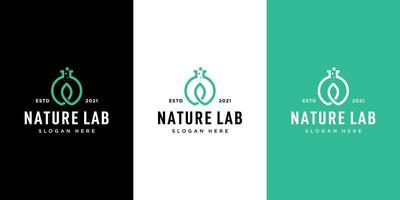 Nature leaf lab with molecule logo inspiration template Premium Vector