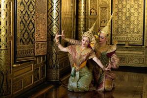 Khon, Is a classical Thai dance in mask. Except for these two characters who weren't wearing masks. photo