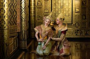 Khon, Is a classical Thai dance in mask. Except for these two characters who weren't wearing masks. photo