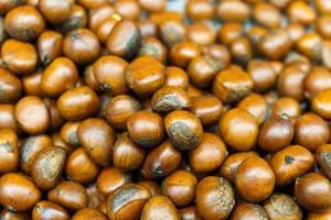 Close-up of brown roasted chestnuts photo