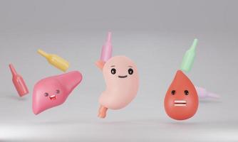 3d render kidney, liver, blood cartoon photo