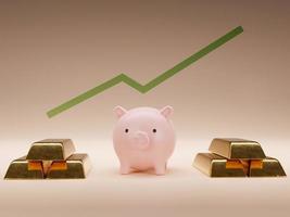Piggy bank and coin savings concept on pink background 3d rendering photo