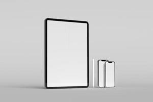 Tablet screen with smartphone blank mockups photo