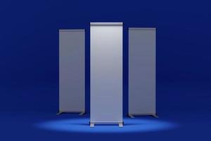 Display Banner Standee Backdrop for trade show advertising stand with LED OR Halogen Light with standees and counter. 3d rendering photo