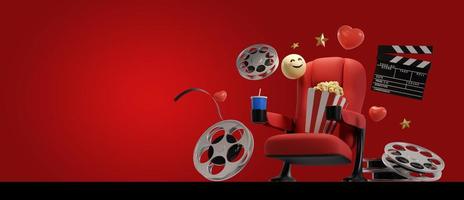 Cinema movie background concept. Cinema seat watch movie concept with copy space. 3D rendering photo