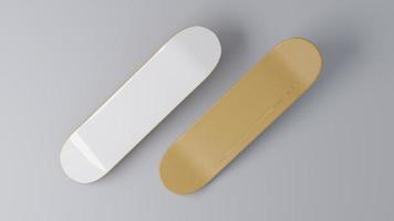White Skateboard Deck Part. Show bot side on gray background. 3D Rendering photo