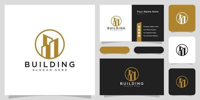 Building logo with line art style. city building abstract for logo design inspiration and business card design vector