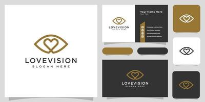 amor visión logo vector línea estilo y tarjeta de visita