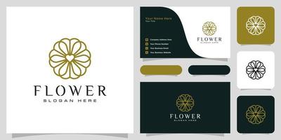 logotipo de lujo de línea mono flor con diseño de tarjeta de visita vector