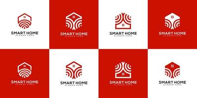 set of Smart home tech logo with line art style logo vector