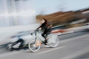 Bilbao, Vizcaya, Spain, 2022 - cyclist on the street in Bilbao city, spain, mode of transportation photo