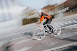 Bilbao, Vizcaya, Spain, 2022 - cyclist on the street in Bilbao city, spain, mode of transportation photo