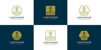 set of Minimalist line abstract lighthouse logo design vector
