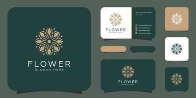 Flower mono line luxury logo with business card design vector