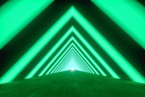 ilustración 3d túnel triangular futurista iluminado. foto