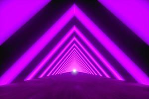 3D illustration. Shiny and illuminated futuristic triangular tunnel. photo