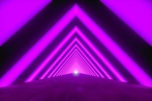 3D illustration. Shiny and illuminated futuristic triangular tunnel. photo