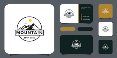 mountain with sun light logo design and business card vector