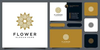 Flower mono line luxury logo with business card design vector