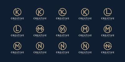 Set of logo letters k,l,m and n with circle style. template vector