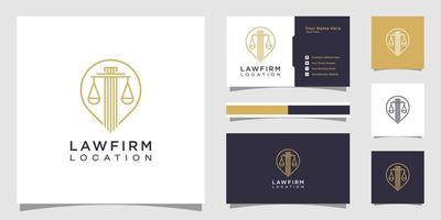 diseño de logotipo de ubicación de abogado y tarjeta de visita vector