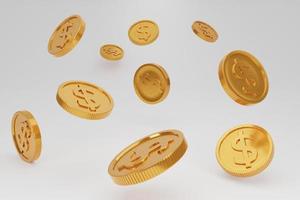 explosión de monedas de oro sobre fondo blanco aislado transparente, ilustración de representación 3d foto