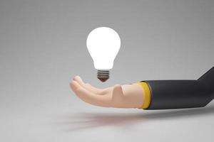 Lightbulb in hand businessman isolated  background. Inspiration, discovery,get ideas, idea and insight concept.. 3d Rendering illustration photo