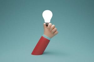 Lightbulb in hand businessman isolated  background. Inspiration, discovery,get ideas, idea and insight concept.. 3d Rendering illustration photo
