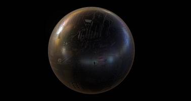 Techno ball with digital circuit. Round polished sphere with 3d render gradient and electronic schematic textures. Cyber planet in dark space photo