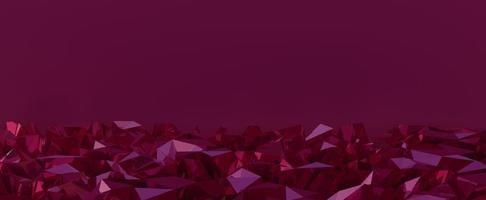 Surface from red abstract diamonds. Sparkling purple glass crystals lying 3d render in layers. Polygonal decoration with  futuristic gradient photo