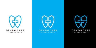 cuidado dental o estilo de línea vectorial de diseño de logotipo plus vector