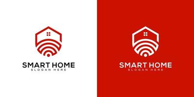 logotipo de tecnología para el hogar inteligente con tarjeta de visita con logotipo de estilo de arte lineal vector