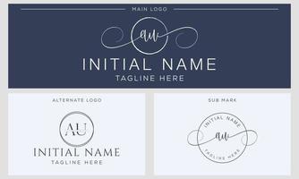 A U AU Initial handwriting signature logo template vector. Hand lettering for designs vector