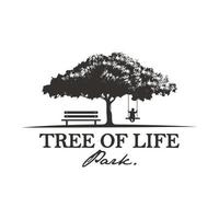 logotipo vintage árbol de roble con columpio infantil árbol de juegos ilustración vectorial diseño de logotipo vector