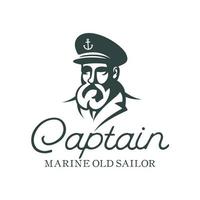 capitán o patrón de barco barbudo con una pipa y una gorra de pico para el diseño del logotipo náutico marino para marinero vector