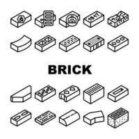 Brick For Building Construction Icons Set Vector