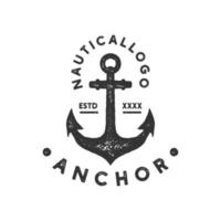 Anchor Navy Ship Marine Retro Vintage with circular Rustic Grunge Stamp handdrawn logo design vector