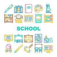 School Stationery Accessories Icons Set Vector