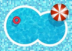Swimming pool background with umbrella and rubber ring vector