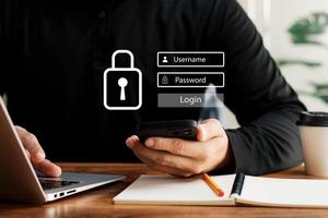 Concept of cybersecurity, cybersecurity and login and password, information security and encryption, secure Internet access, future technology and cybernetics. photo