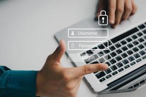 concepto de ciberseguridad, ciberseguridad e inicio de sesión y contraseña, seguridad y cifrado de la información, acceso seguro a Internet, tecnología futura y cibernética. foto