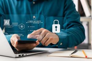 cybersecurity concept, user privacy security and encryption, secure internet access Future technology and cybernetics, screen padlock. photo