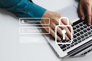 concepto de ciberseguridad, ciberseguridad e inicio de sesión y contraseña, seguridad y cifrado de la información, acceso seguro a Internet, tecnología futura y cibernética. foto