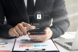 Concept of cyber security, information security and encryption, Login, User, secure access to user's personal information, secure Internet access. photo